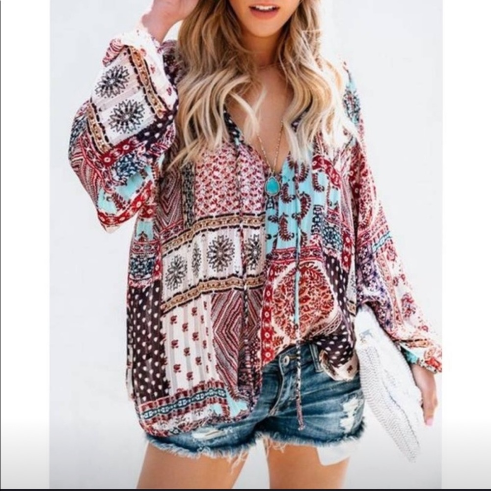 New Boho Printed Chiffon Top